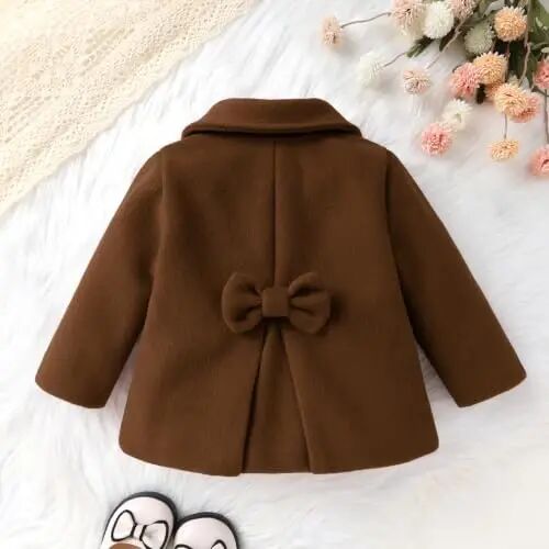 Toddler Baby Girl Coats Kids Thick Cloak Jacket Fall Winter Outwear Clothes | Toddler Pea Coat,Button Down Overcoat,Long Sleeve,Warm Outerwear,Solid Color,Bowknot,Baby Coat,3 Months-3T - 3