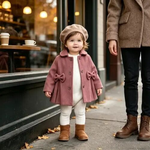 Toddler Baby Girl Coats Kids Thick Cloak Jacket Fall Winter Outwear Clothes | Toddler Pea Coat,Button Down Overcoat,Long Sleeve,Warm Outerwear,Solid Color,Bowknot,Baby Coat,3 Months-3T - JEELLIGULAR (1)