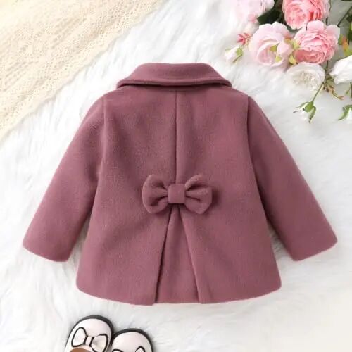 Toddler Baby Girl Coats Kids Thick Cloak Jacket Fall Winter Outwear Clothes | Toddler Pea Coat,Button Down Overcoat,Long Sleeve,Warm Outerwear,Solid Color,Bowknot,Baby Coat,3 Months-3T - 3