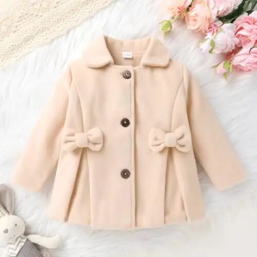 Toddler Baby Girl Coats Kids Thick Cloak Jacket Fall Winter Outwear Clothes | Toddler Pea Coat,Button Down Overcoat,Long Sleeve,Warm Outerwear,Solid Color,Bowknot,Baby Coat,3 Months-3T - 3