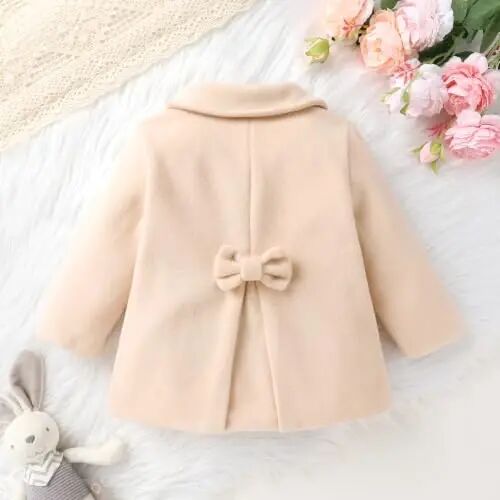 Toddler Baby Girl Coats Kids Thick Cloak Jacket Fall Winter Outwear Clothes | Toddler Pea Coat,Button Down Overcoat,Long Sleeve,Warm Outerwear,Solid Color,Bowknot,Baby Coat,3 Months-3T - 4