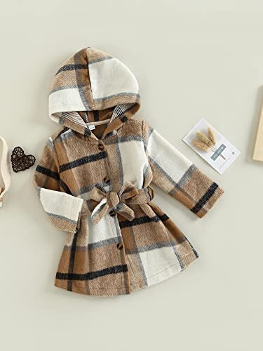 Toddler Baby Girl Dress Coat Long Sleeve Plaid Baby Girl Fleece Jacket Fall Winter Outerwear Outfit - 2