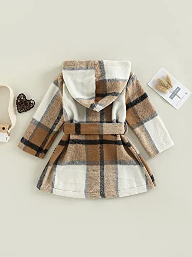 Toddler Baby Girl Dress Coat Long Sleeve Plaid Baby Girl Fleece Jacket Fall Winter Outerwear Outfit - 3