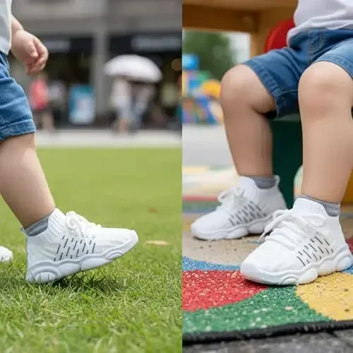 Toddler Baby Girls Boys Tennis White Walking Barefoot Slip on Shoes 18-24 Months Size 5 Wide Toe Box Summer Soft Sole Flexible Dinosaur Cheer Shoes Breathable Outdoor Soccer Rubber Sneakers - 6