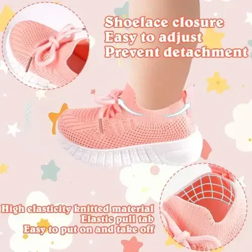 Toddler Baby Girls Boys Tennis White Walking Barefoot Slip on Shoes 18-24 Months Size 5 Wide Toe Box Summer Soft Sole Flexible Dinosaur Cheer Shoes Breathable Outdoor Soccer Rubber Sneakers - 4