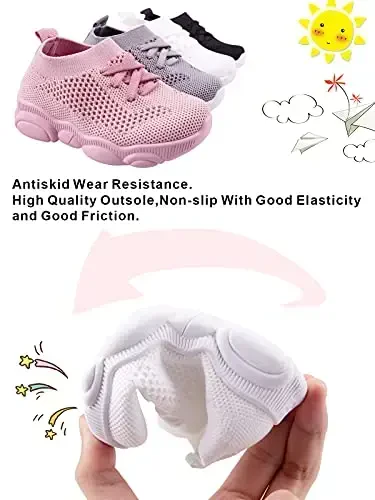 Toddler Baby Girls Boys Tennis White Walking Barefoot Slip on Shoes 18-24 Months Size 5 Wide Toe Box Summer Soft Sole Flexible Dinosaur Cheer Shoes Breathable Outdoor Soccer Rubber Sneakers - 3