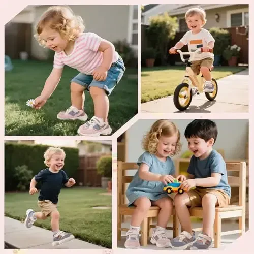 Toddler Baby Girls Boys Tennis White Walking Barefoot Slip on Shoes 18-24 Months Size 5 Wide Toe Box Summer Soft Sole Flexible Dinosaur Cheer Shoes Breathable Outdoor Soccer Rubber Sneakers - 6