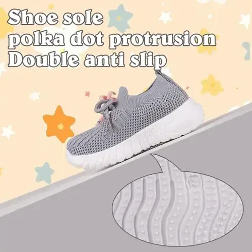Toddler Baby Girls Boys Tennis White Walking Barefoot Slip on Shoes 18-24 Months Size 5 Wide Toe Box Summer Soft Sole Flexible Dinosaur Cheer Shoes Breathable Outdoor Soccer Rubber Sneakers - 5