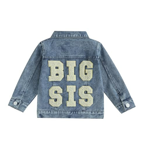 Toddler Baby Girls Denim Jacket Big Lil Sis Matching Set Kids Basic Button Down Denim Jackets Coat Outwear - 1