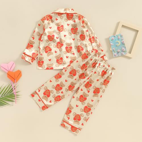 Toddler Baby Kids Satin Pajamas Set, Long Sleeve Button-Down Sleepwear PJs for Girls - 42