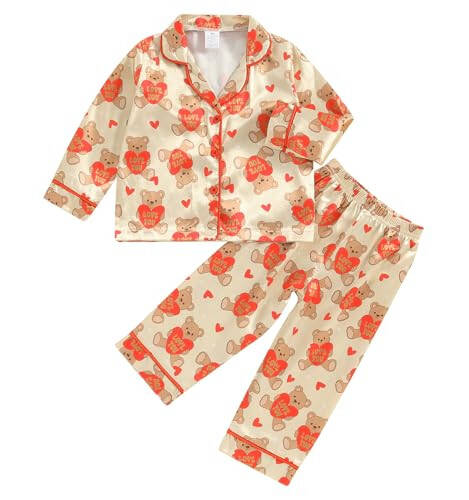 Toddler Baby Kids Satin Pajamas Set, Long Sleeve Button-Down Sleepwear PJs for Girls - 29