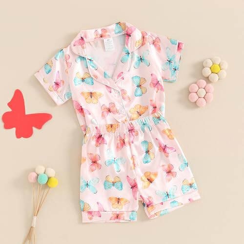 Toddler Baby Kids Satin Summer Pajamas Set Short Sleeve Button-Down Pajamas Top Pants 2Pcs Loungewear Sleepwear Pjs - 45