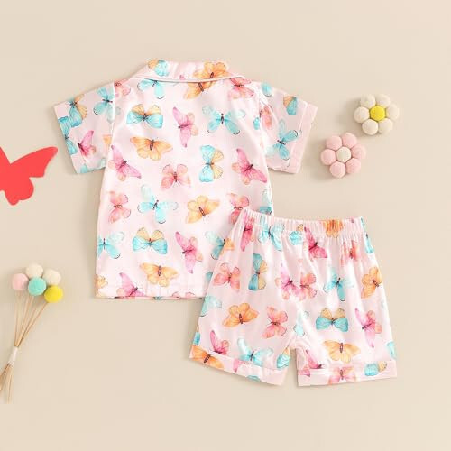 Toddler Baby Kids Satin Summer Pajamas Set Short Sleeve Button-Down Pajamas Top Pants 2Pcs Loungewear Sleepwear Pjs - 46