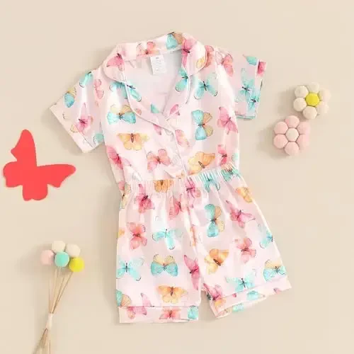 Toddler Baby Kids Satin Yozgi Pijama Komplekti Qisqa Yengli Tugmachali Pijama Top Shim 2 dona Uy Kiyimi Uyqu Kiyimi Pjlar - 3