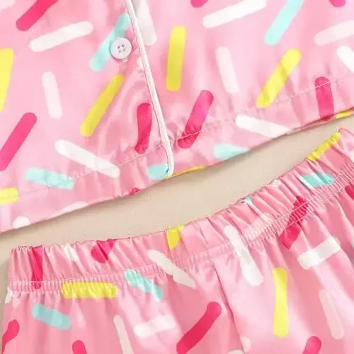 Toddler Baby Kids Satin Yozgi Pijamalar To'plami Qisqa Yengli Tugmali Pijamalar Top Shim 2Pcs Uy Kiyimi Uyqu Kiyimi Pjs - 5