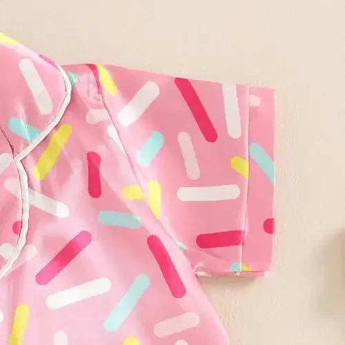 Toddler Baby Kids Satin Yozgi Pijamalar To'plami Qisqa Yengli Tugmali Pijamalar Top Shim 2Pcs Uy Kiyimi Uyqu Kiyimi Pjs - 6