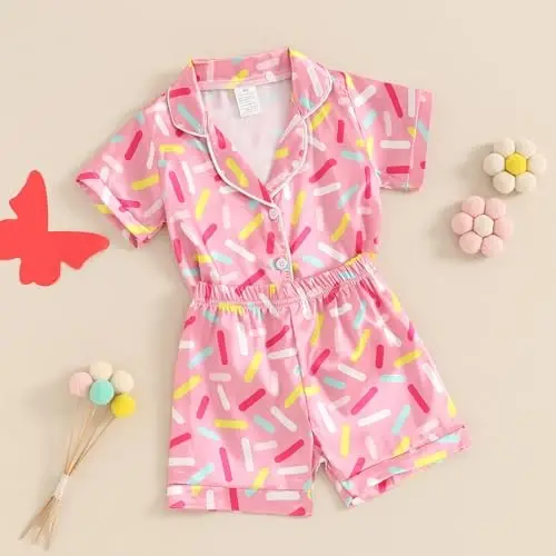 Toddler Baby Kids Satin Yozgi Pijamalar To'plami Qisqa Yengli Tugmali Pijamalar Top Shim 2Pcs Uy Kiyimi Uyqu Kiyimi Pjs - 2