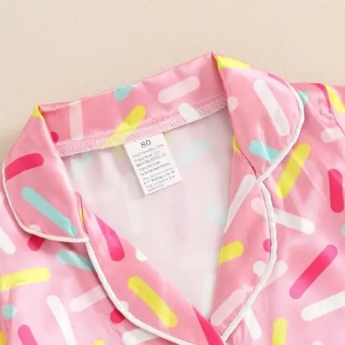 Toddler Baby Kids Satin Yozgi Pijamalar To'plami Qisqa Yengli Tugmali Pijamalar Top Shim 2Pcs Uy Kiyimi Uyqu Kiyimi Pjs - 4