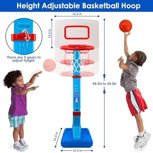 Toddler Basketball Hoop Indoor for Age 1-3, Adjustable Kids Basketball Hoop, Mini Basketball with 4 Balls for Outdoor Poolside, Birthday Christmas Sport Toys Gift for Baby Boys Girls Age 1 2 3 4 - 2