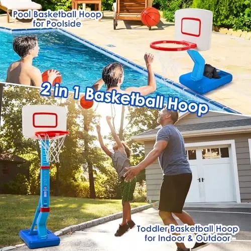 Toddler Basketball Hoop Indoor for Age 1-3, Adjustable Kids Basketball Hoop, Mini Basketball with 4 Balls for Outdoor Poolside, Birthday Christmas Sport Toys Gift for Baby Boys Girls Age 1 2 3 4 - 3