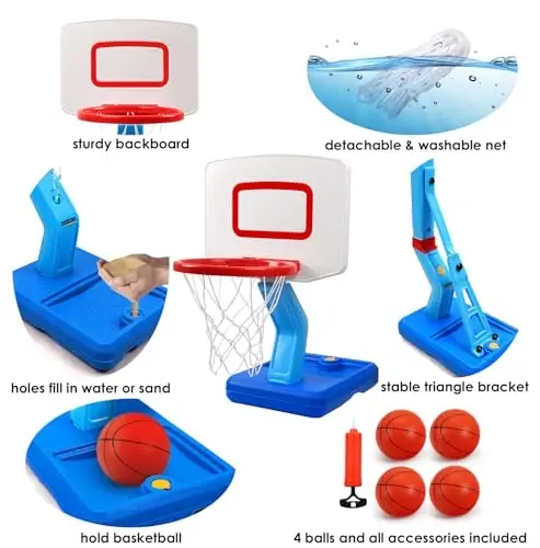 Toddler Basketball Hoop Indoor for Age 1-3, Adjustable Kids Basketball Hoop, Mini Basketball with 4 Balls for Outdoor Poolside, Birthday Christmas Sport Toys Gift for Baby Boys Girls Age 1 2 3 4 - 5