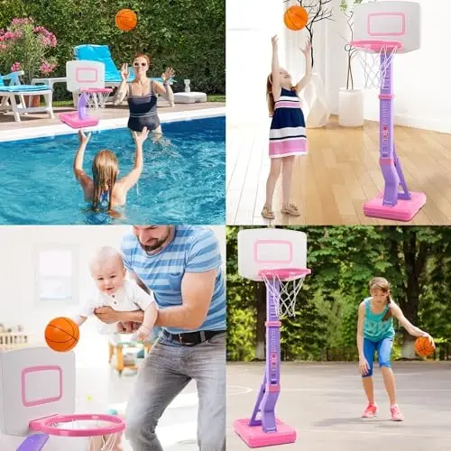 Toddler Basketball Hoop Indoor for Age 1-3, Adjustable Kids Basketball Hoop, Mini Basketball with 4 Balls for Outdoor Poolside, Birthday Christmas Sport Toys Gift for Baby Boys Girls Age 1 2 3 4 - 4