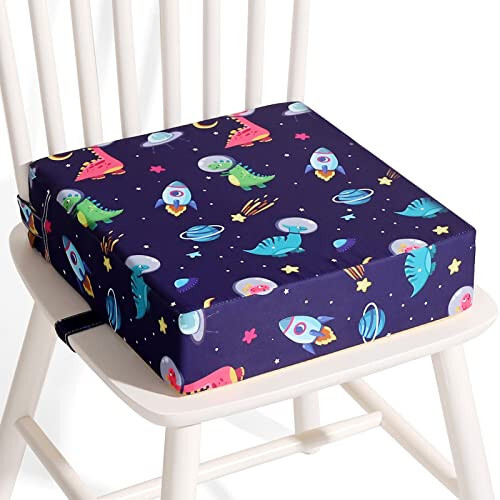 Toddler Booster Seat for Dining Table 45D Cartoon Stronger Support Booster Seat for Dining Table Washable 2 Safer Straps Non-Slip Bottom Portable Booster Chair for Toddlers Kid Baby Eating Travel Home - 33