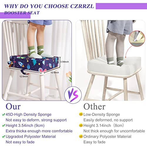 Toddler Booster Seat for Dining Table 45D Cartoon Stronger Support Booster Seat for Dining Table Washable 2 Safer Straps Non-Slip Bottom Portable Booster Chair for Toddlers Kid Baby Eating Travel Home - 37