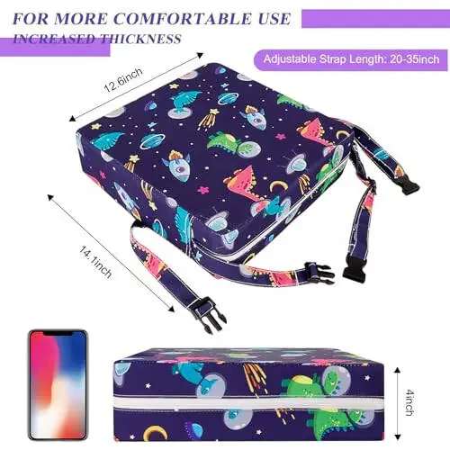 Toddler Booster Seat for Dining Table 45D Cartoon Stronger Support Booster Seat for Dining Table Washable 2 Safer Straps Non-Slip Bottom Portable Booster Chair for Toddlers Kid Baby Eating Travel Home - 3