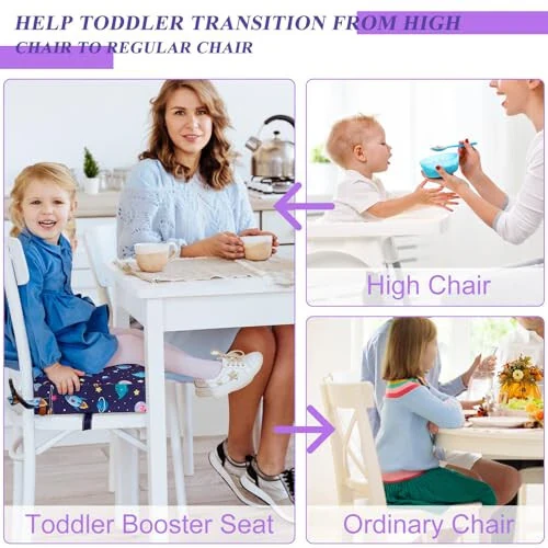 Toddler Booster Seat for Dining Table 45D Cartoon Stronger Support Booster Seat for Dining Table Washable 2 Safer Straps Non-Slip Bottom Portable Booster Chair for Toddlers Kid Baby Eating Travel Home - 4