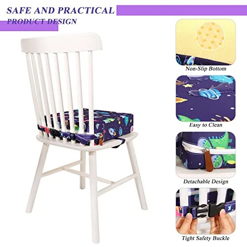 Toddler Booster Seat for Dining Table 45D Cartoon Stronger Support Booster Seat for Dining Table Washable 2 Safer Straps Non-Slip Bottom Portable Booster Chair for Toddlers Kid Baby Eating Travel Home - 6