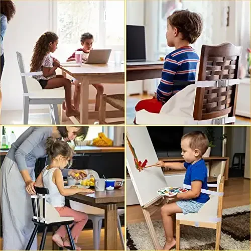 Toddler Booster Seat for Dining Table, Booster Seat for Table, 12.6x3.34 Inch Portable High Chair for Travel, HOSEASCA Compact Lightweight Travel Booster Seat with Adjustable Straps for Baby(Beige) - 2