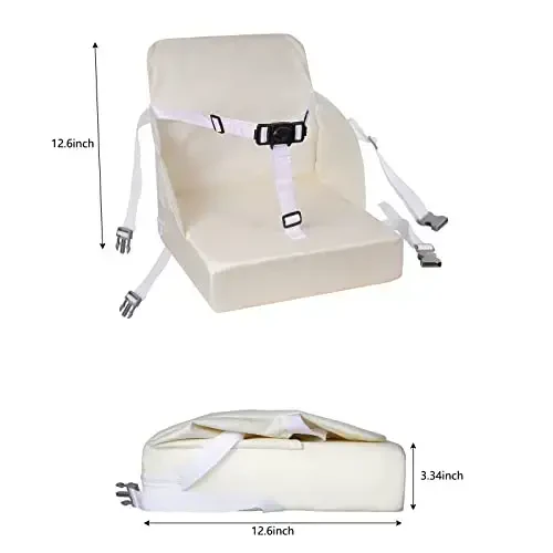 Toddler Booster Seat for Dining Table, Booster Seat for Table, 12.6x3.34 Inch Portable High Chair for Travel, HOSEASCA Compact Lightweight Travel Booster Seat with Adjustable Straps for Baby(Beige) - 6