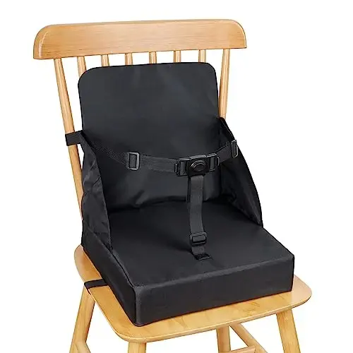 Toddler Booster Seat for Dining Table, Booster Seat for Table, 12.6x3.34 Inch Portable High Chair for Travel, HOSEASCA Compact Lightweight Travel Booster Seat with Adjustable Straps for Baby(Black) - 1