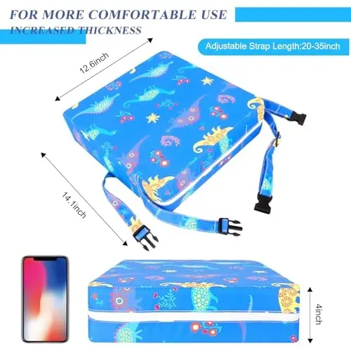 Toddler Booster Seat for Dining Table Cartoon Stronger Support Baby Kids Booster Seat for Dining Table Washable 2 Safer Straps Non-Slip Bottom Portable Increasing Cushion for Travel Home - 2