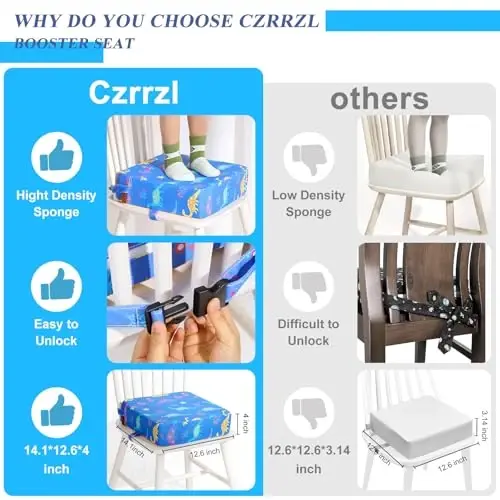 Toddler Booster Seat for Dining Table Cartoon Stronger Support Baby Kids Booster Seat for Dining Table Washable 2 Safer Straps Non-Slip Bottom Portable Increasing Cushion for Travel Home - 6