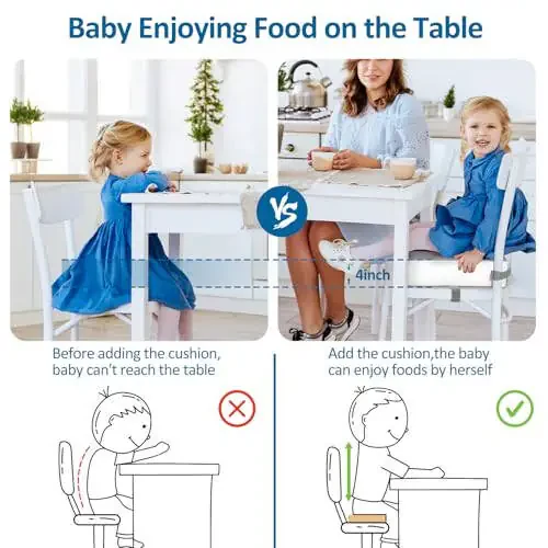 Toddler Booster Seat for Dining Table Chair,Non-Slip Bottom Baby Child Kid Booster Seat for Dining Table,2 Adjustable Straps,Portable Booster Seat for Table Travel Booster Seat for Toddler(Grey+White) - 3