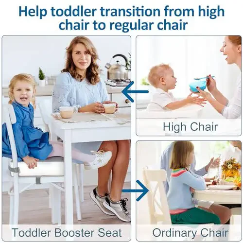 Toddler Booster Seat for Dining Table Chair,Non-Slip Bottom Baby Child Kid Booster Seat for Dining Table,2 Adjustable Straps,Portable Booster Seat for Table Travel Booster Seat for Toddler(Grey+White) - 4