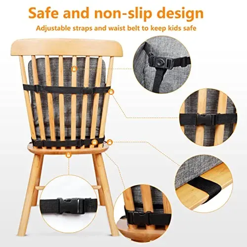 Toddler Booster Seat for Dining Table HOSEASCA 12.6x3.34 Inch Portable High Chair for Travel, Compact Lightweight Travel Booster Seat with Adjustable Straps for Baby - 3