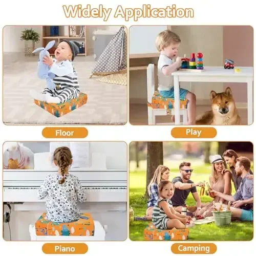 Toddler Booster Seat for Dining Table Kitchen Chair, Stronger Support Double Safe Straps Portable Booster Seat Dining Toddler, High Cushion for Travel Home with Non-Slip Bottom (Orange) - 7