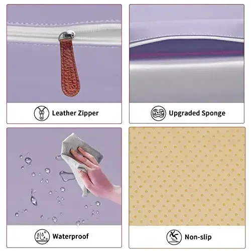 Toddler Booster Seat for Dining Table, PU Washable Double Safe Straps Non-Slip Bottom Booster Seat Cushion, Strong Support Portable Travel Booster Seat for Chair (Purple) - 5