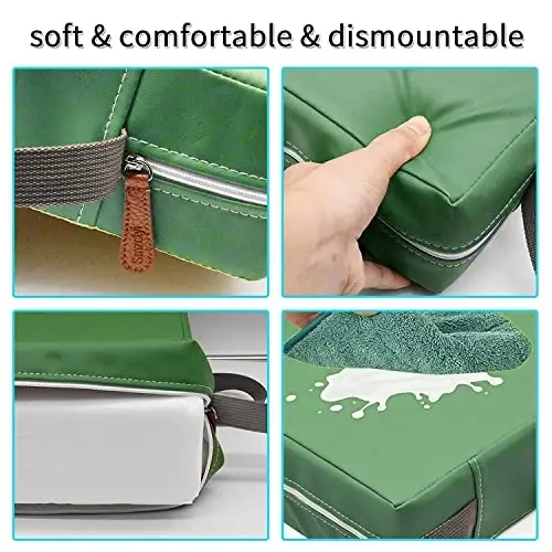 Toddler Booster Seat for Dining Table, PU Washable Double Safe Straps Non-Slip Bottom Booster Seat Dining Toddler, Portable Travel Increasing Cushion (Dark Green) - 5