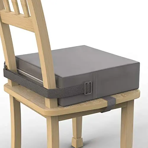 Toddler Booster Seat for Dining Table, PU Washable Double Safe Straps Non-Slip Bottom Booster Seat Dining Toddler, Portable Travel Increasing Cushion (Grey) - TODDLER