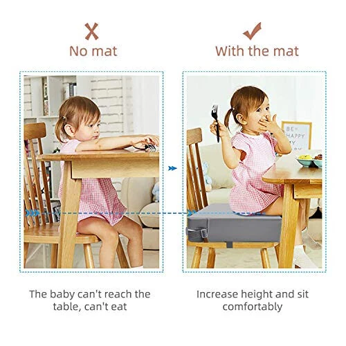 Toddler Booster Seat for Dining Table, PU Washable Double Safe Straps Non-Slip Bottom Booster Seat Dining Toddler, Portable Travel Increasing Cushion (Grey) - 14