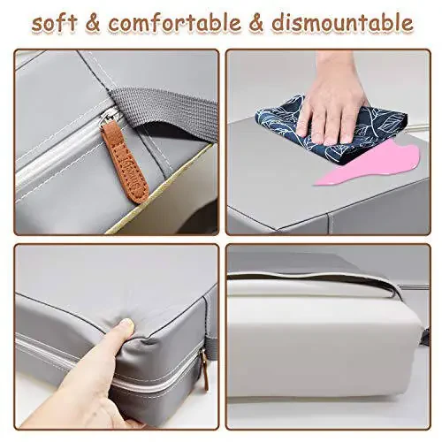 Toddler Booster Seat for Dining Table, PU Washable Double Safe Straps Non-Slip Bottom Booster Seat Dining Toddler, Portable Travel Increasing Cushion (Grey) - 10