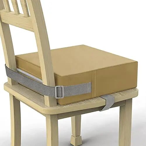 Toddler Booster Seat for Dining Table, PU Washable Double Safe Straps Non-Slip Bottom Booster Seat Dining Toddler, Portable Travel Increasing Cushion (Khaki) - 1