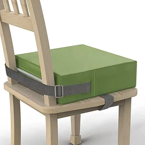 Toddler Booster Seat for Dining Table, PU Washable Double Safe Straps Non-Slip Bottom Booster Seat Dining Toddler, Portable Travel Increasing Cushion (Light Green) - 1