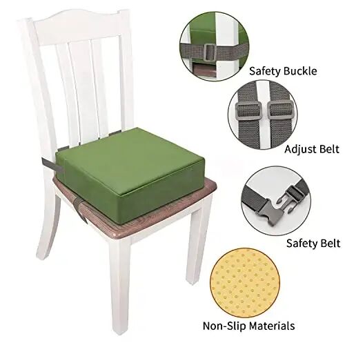 Toddler Booster Seat for Dining Table, PU Washable Double Safe Straps Non-Slip Bottom Booster Seat Dining Toddler, Portable Travel Increasing Cushion (Light Green) - 4