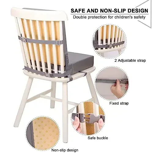 Toddler Booster Seat for Dining Table - PU Waterproof Booster Seat for Dining Table with Backrest & Adjustable Safety Belts Non-Slip Bottom Booster Chair Cushion for Kids Child Baby - 3