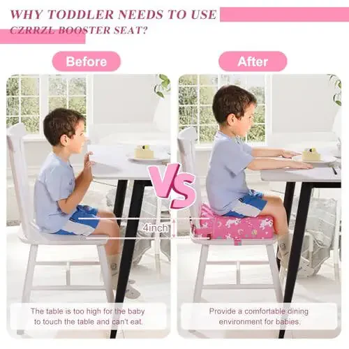 Toddler Booster Seat for Dining Table, Stronger Support Booster Seat for Table Washable 2 Safer Straps Non-Slip Bottom Portable Booster Seat for Kids Child Baby Increasing Cushion for Travel Home - 6
